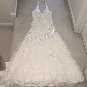 Embroidered halter gown